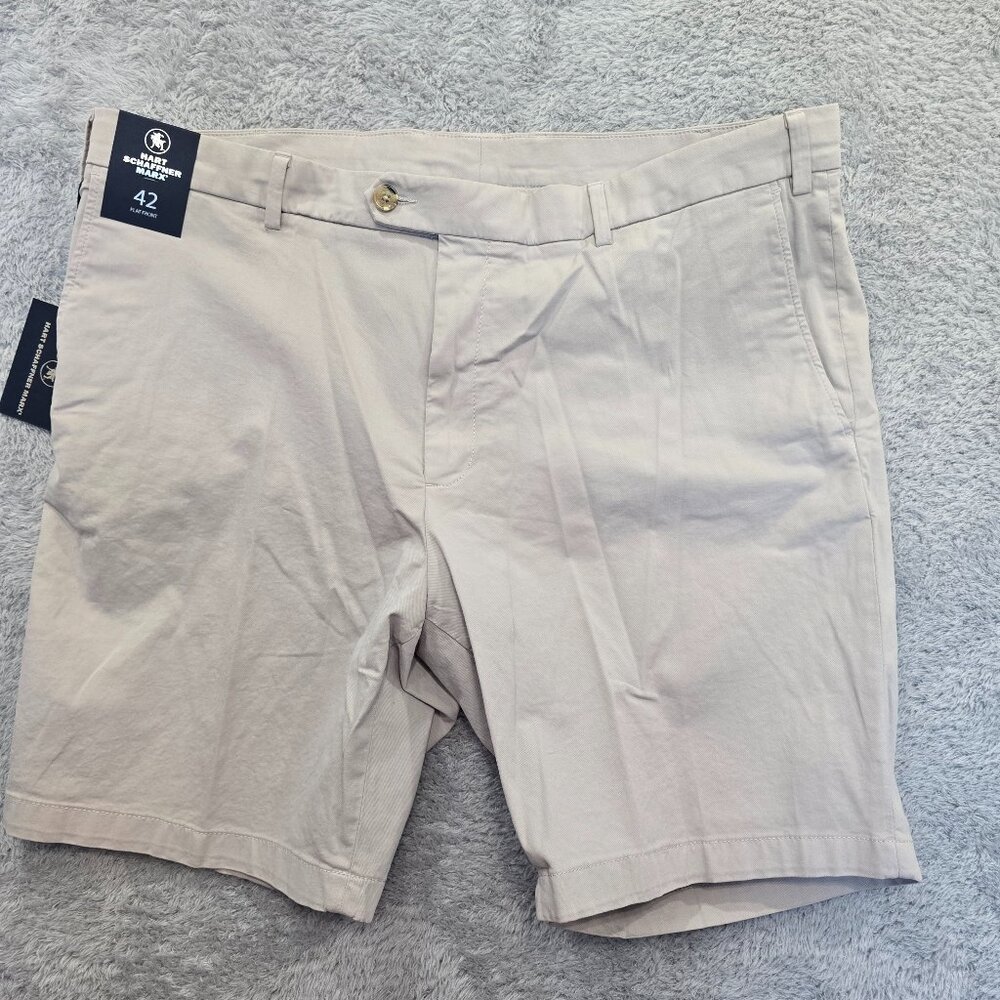 Hart Schaffner Marx Stone Grey Men's Flat Front Classic Chino Shorts NWT Size 42